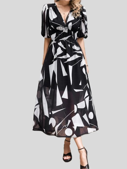 Women’s Casual Loose Dress – V-Neck High-Waist Summer Beach Dress