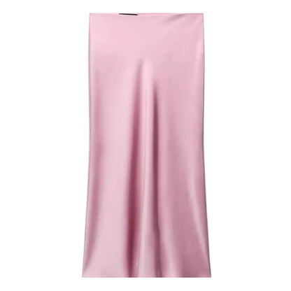 Women’s Satin High-Waist Midi Skirt