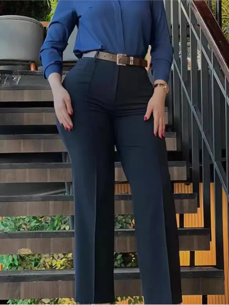 Women’s High-Waist Straight Work Pants – Slim Fit Elegant Trousers