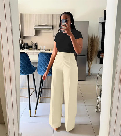 Women’s Elegant Wide-Leg High-Waist Pants – Loose Office Workwear Trousers
