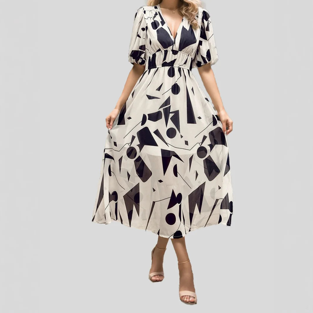 Women’s Casual Loose Dress – V-Neck High-Waist Summer Beach Dress