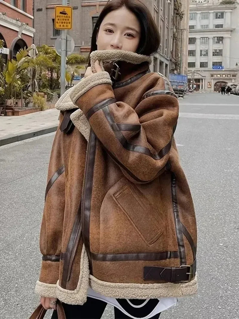 Women’s Faux Fur Shearling Winter Jacket.