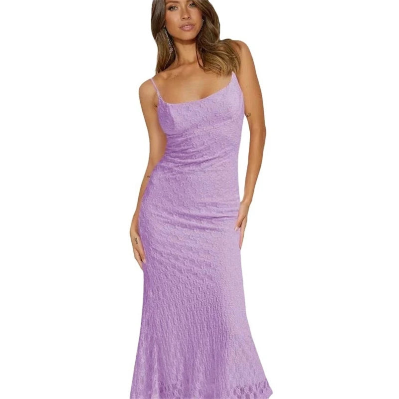Women’s Solid Color Skinny Dress – Elegant Sexy Evening Gown