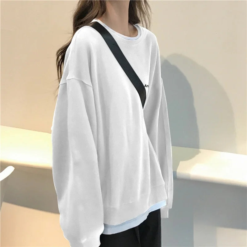 Women T shirts Summer Woman clothing Striped Top Sweatshirt 2023 korean fashion Long Sleeves Tee Patchwork Loose Couple T-shirts