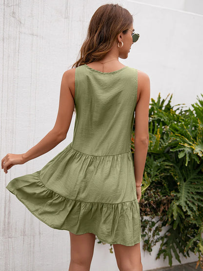 Women’s High-Waist Tassel Lace Mini Dress – Sleeveless Summer Sundress