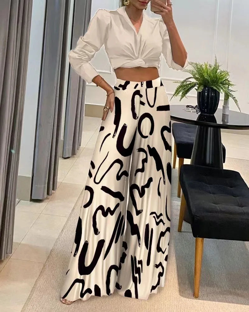 Women’s High-Waist Wide-Leg Printed Pants – Casual Loose Trousers