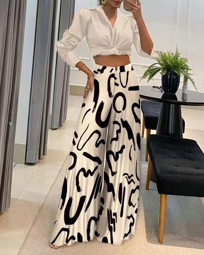 Women’s High-Waist Wide-Leg Printed Pants – Casual Loose Trousers