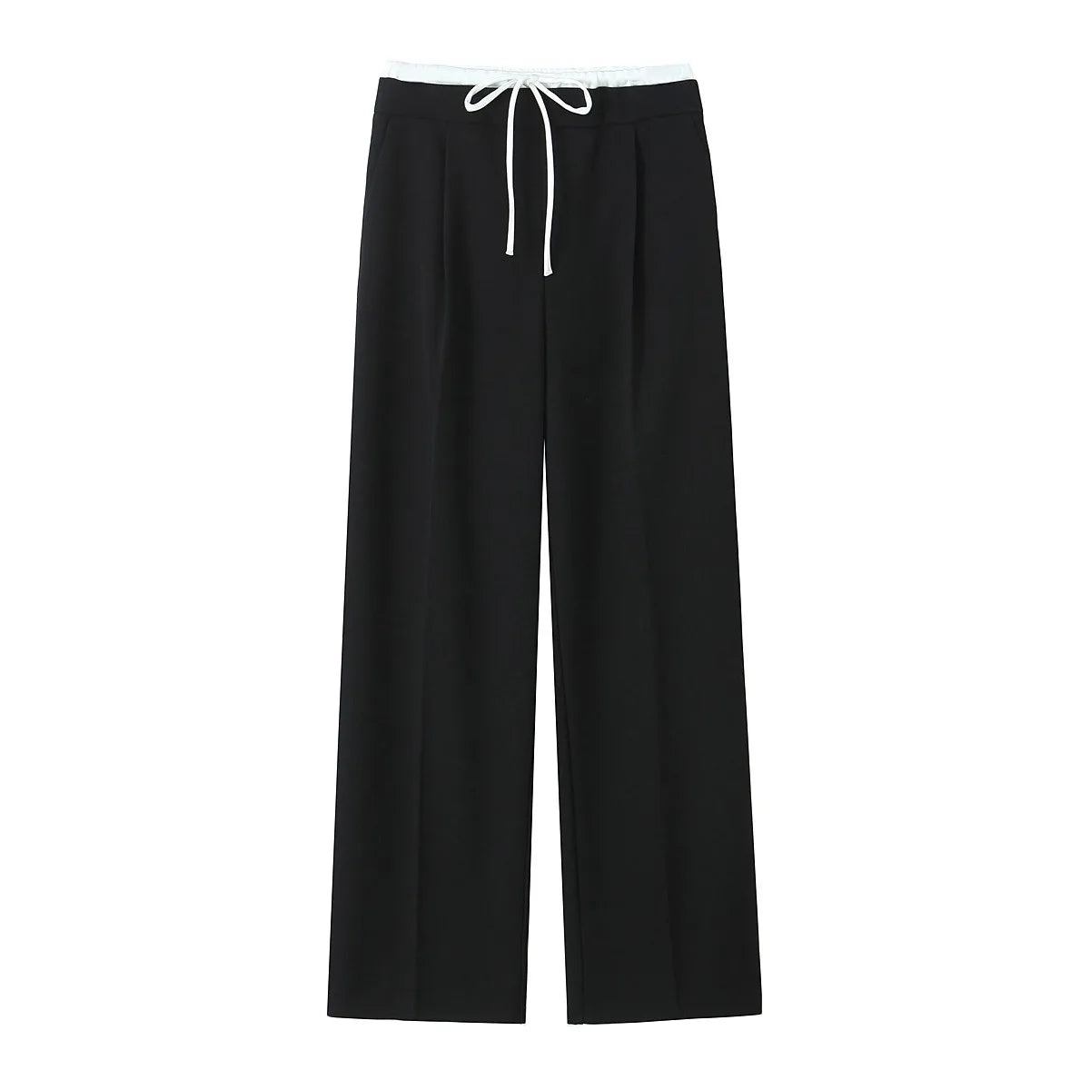 Women’s Wide-Leg Pants – Double Waistband, High Elastic, Drawstring & Side Pockets