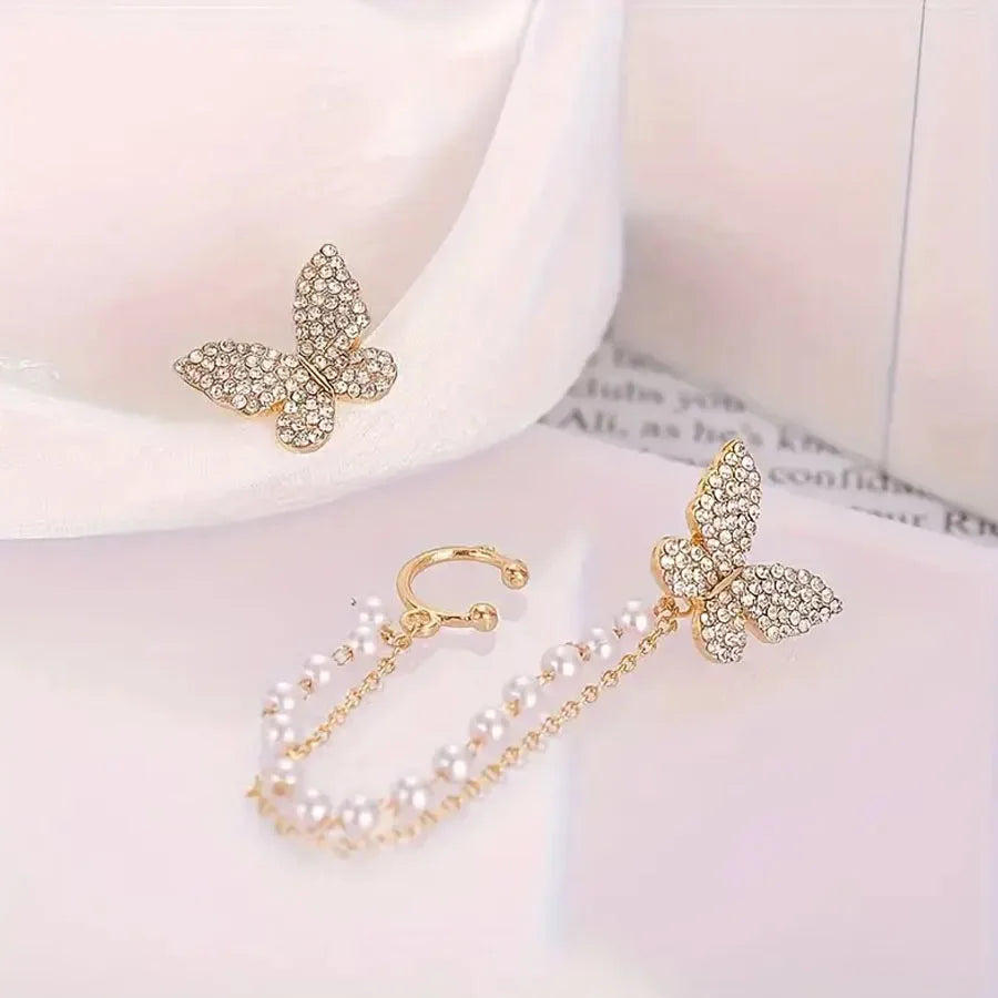 Women’s Crystal Inlaid Butterfly Chain Earrings