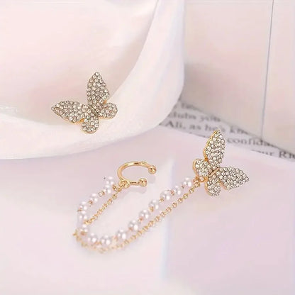 Women’s Crystal Inlaid Butterfly Chain Earrings