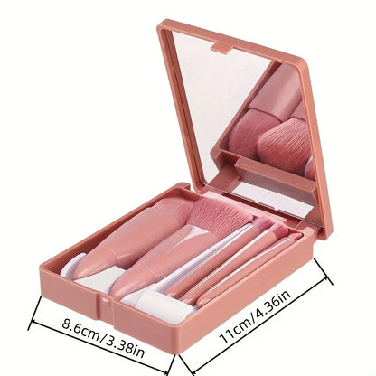 5-Pc Portable Makeup Brush Set with Mirror