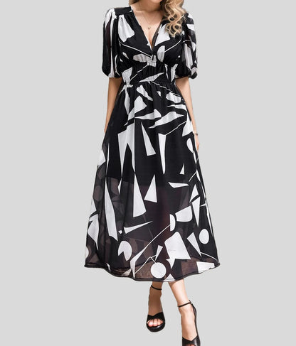 Women’s Casual Loose Dress – V-Neck High-Waist Summer Beach Dress