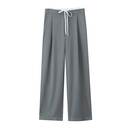 Women’s Wide-Leg Pants – Double Waistband, High Elastic, Drawstring & Side Pockets