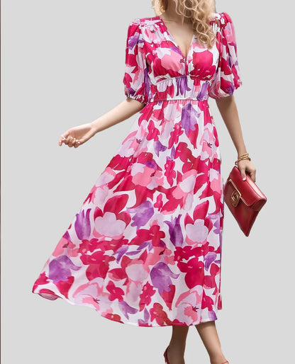 Women’s Casual Loose Dress – V-Neck High-Waist Summer Beach Dress