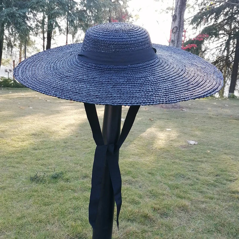 Women’s Black Wide Brim Straw Sun Hat