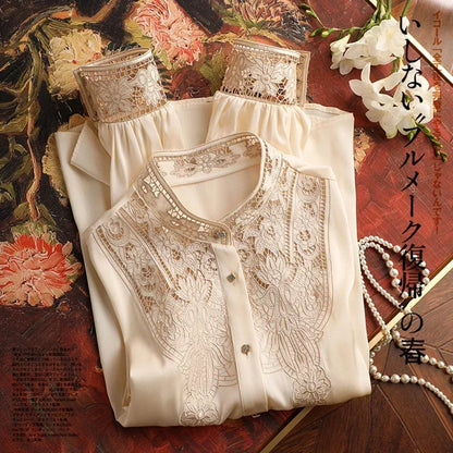 New arrived blouses for women Fashion elegan embroidery ladies shirts Button-Down Tops