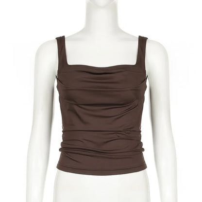 New Women Tank Tops Summer Solid Sexy Backless Streetwear Casual Slim Sleeveless Camisole Fashion Folds Tank Tops Lady Clothing