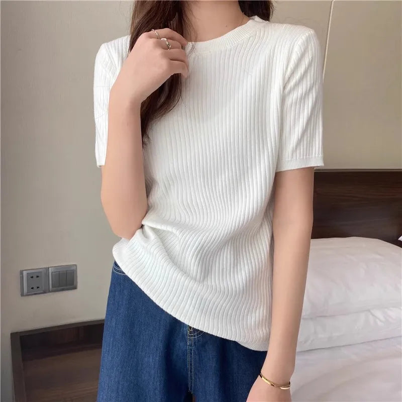 Blusas Mujer Blouses Top FemmeTops Women Blusas Mujer De Moda 2025 Verano Short Sleeve Knit Blouse Women Knitted Pullovers