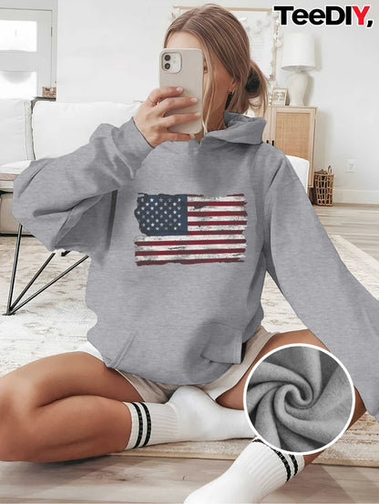 Women’s Distressed American Flag Hoodie