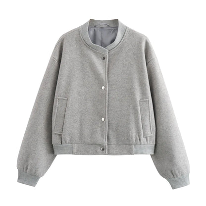 Women’s White Cropped Bomber Jacket – Autumn/Winter.