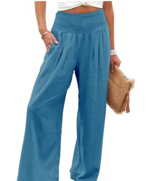 Women’s Mid-Waist Drawstring Wide-Leg Pants – Casual Spring & Summer