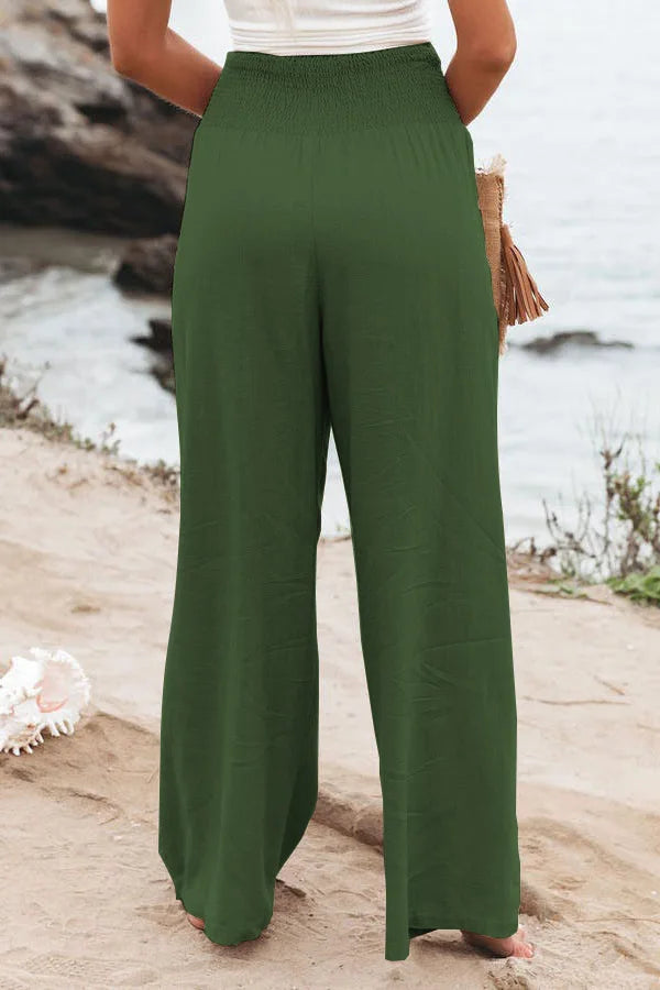 Women’s Mid-Waist Drawstring Wide-Leg Pants – Casual Spring & Summer