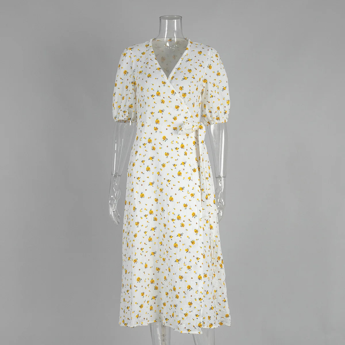 Women’s Floral Cotton Dress – V-Neck Short Sleeve Tunic for Summer