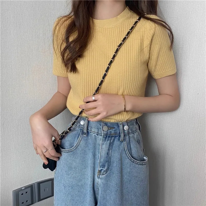 Blusas Mujer Blouses Top FemmeTops Women Blusas Mujer De Moda 2025 Verano Short Sleeve Knit Blouse Women Knitted Pullovers