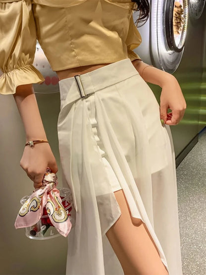 Women’s White High-Waist Chiffon Skirt