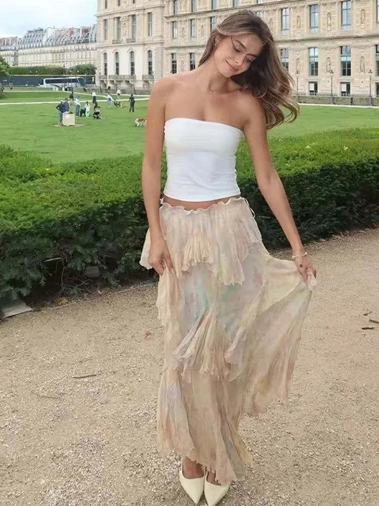 Women’s Printed Tiered Long Skirt