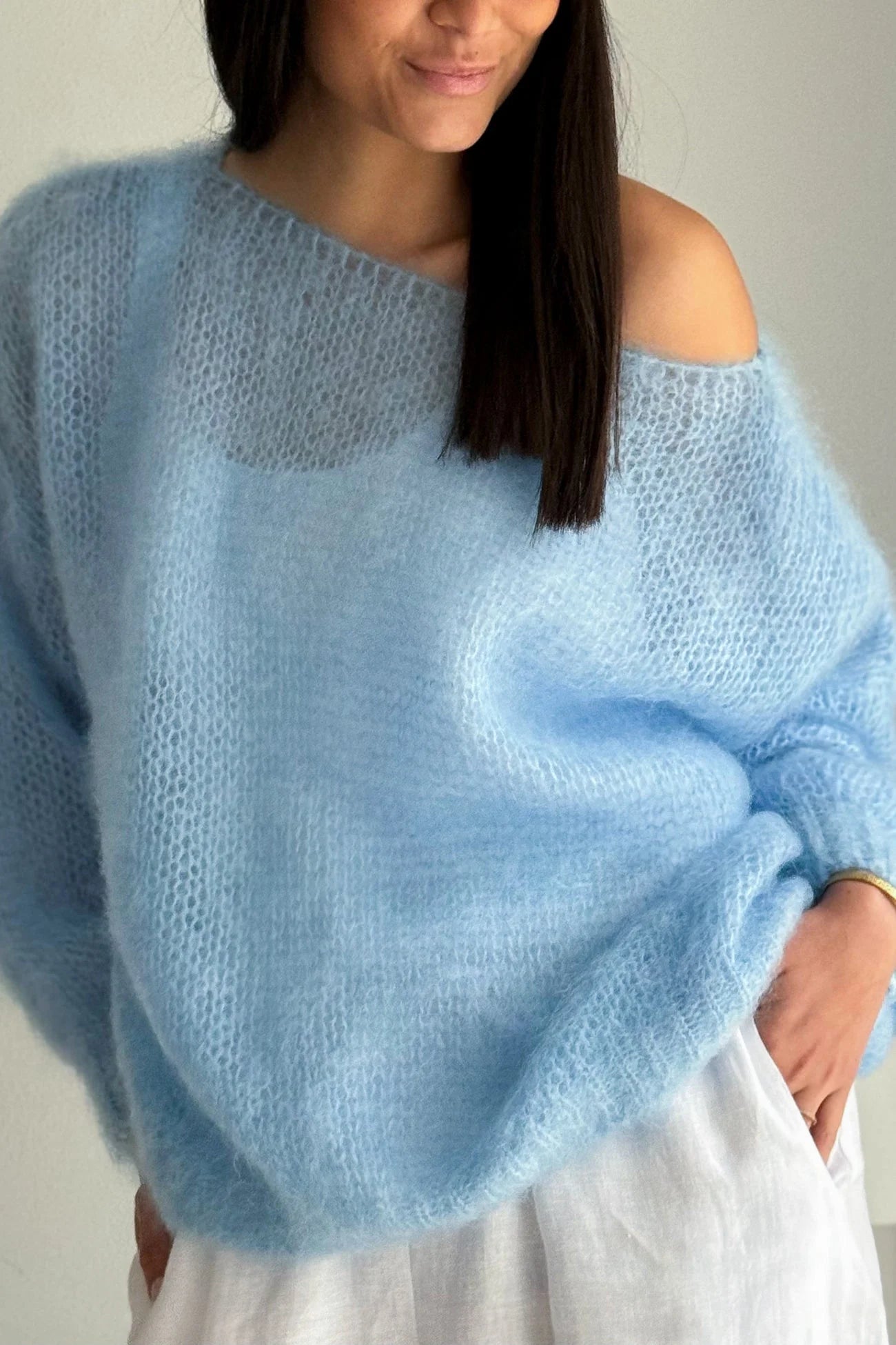 Women'S Casual Sweater   Soft  Comfortable Off Shoulder Pullover in Light Blue Perfect for Spring Fall  Casual Attire Casual S