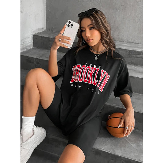 Fashion Vintage Womens T-Shirts 1898 Brooklyn New York Short Sleeve Tops Casual Street Clothing Woman Tops Summer Tees