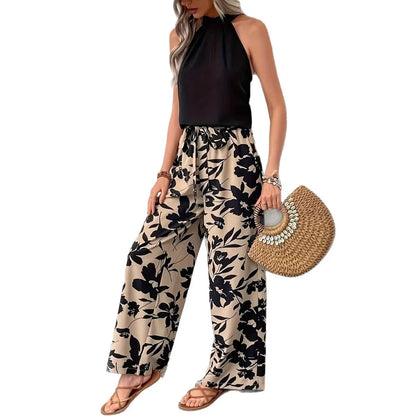 Women’s Casual Wide-Leg Printed Pants with Elastic Waist