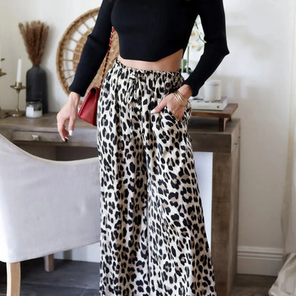 Women’s Leopard Print Pants – High-Waist Baggy Wide-Leg Trousers