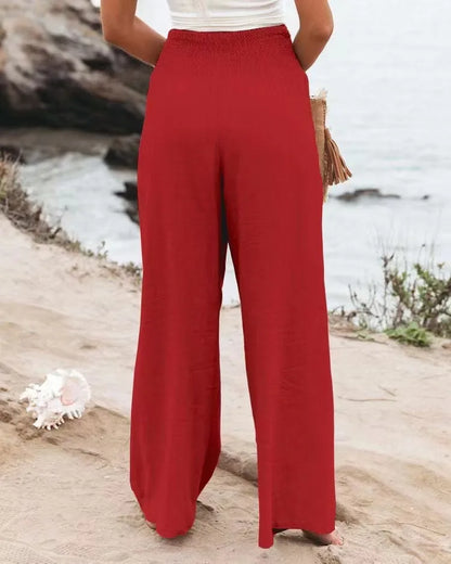Women’s Mid-Waist Drawstring Wide-Leg Pants – Casual Spring & Summer