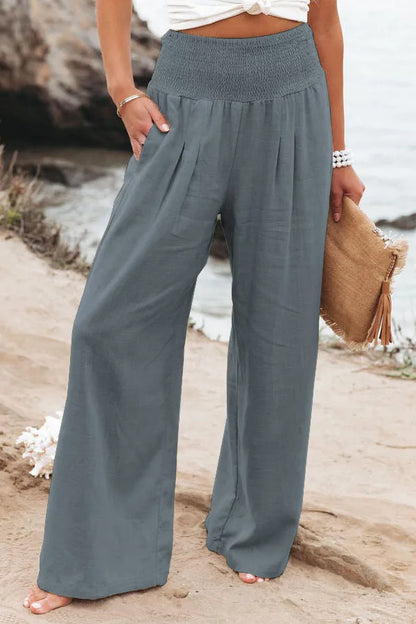 Women’s Mid-Waist Drawstring Wide-Leg Pants – Casual Spring & Summer
