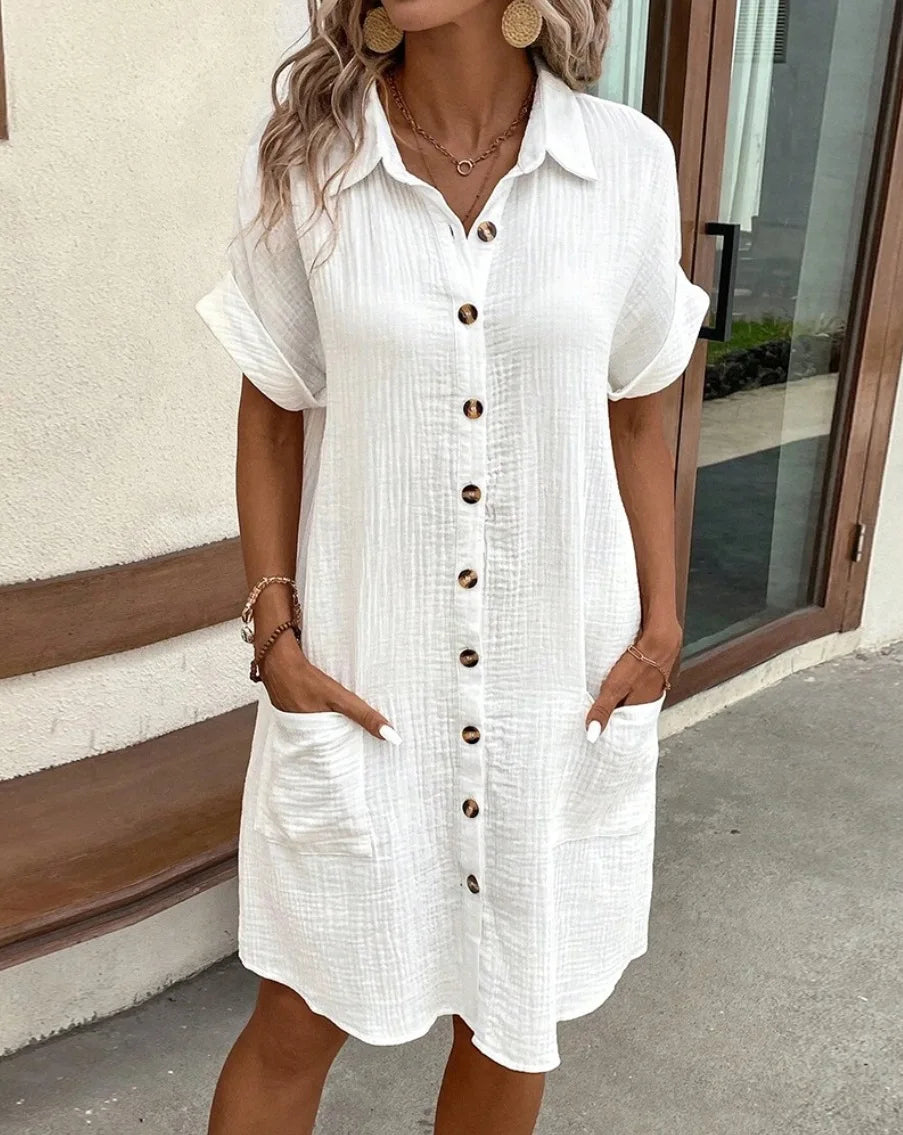 Women’s Casual Buckle Skirt – Medium-Length Summer Dress
