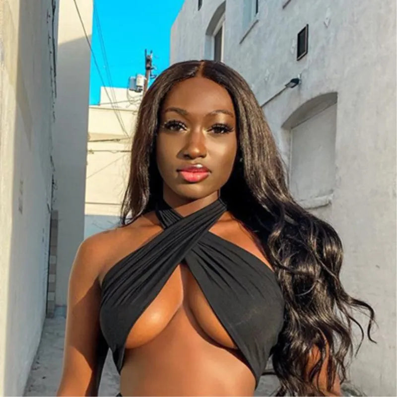 2025 Woman Clothing Sexy Cross Halter Corset Tank Tops Y2K Fashion Black Hollow Out Camis Women Tube Tops Backless Slim Crop Top