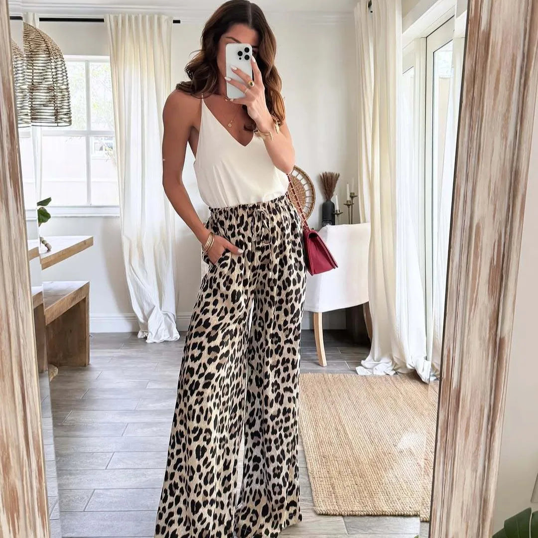 Women’s Leopard Print Pants – High-Waist Baggy Wide-Leg Trousers
