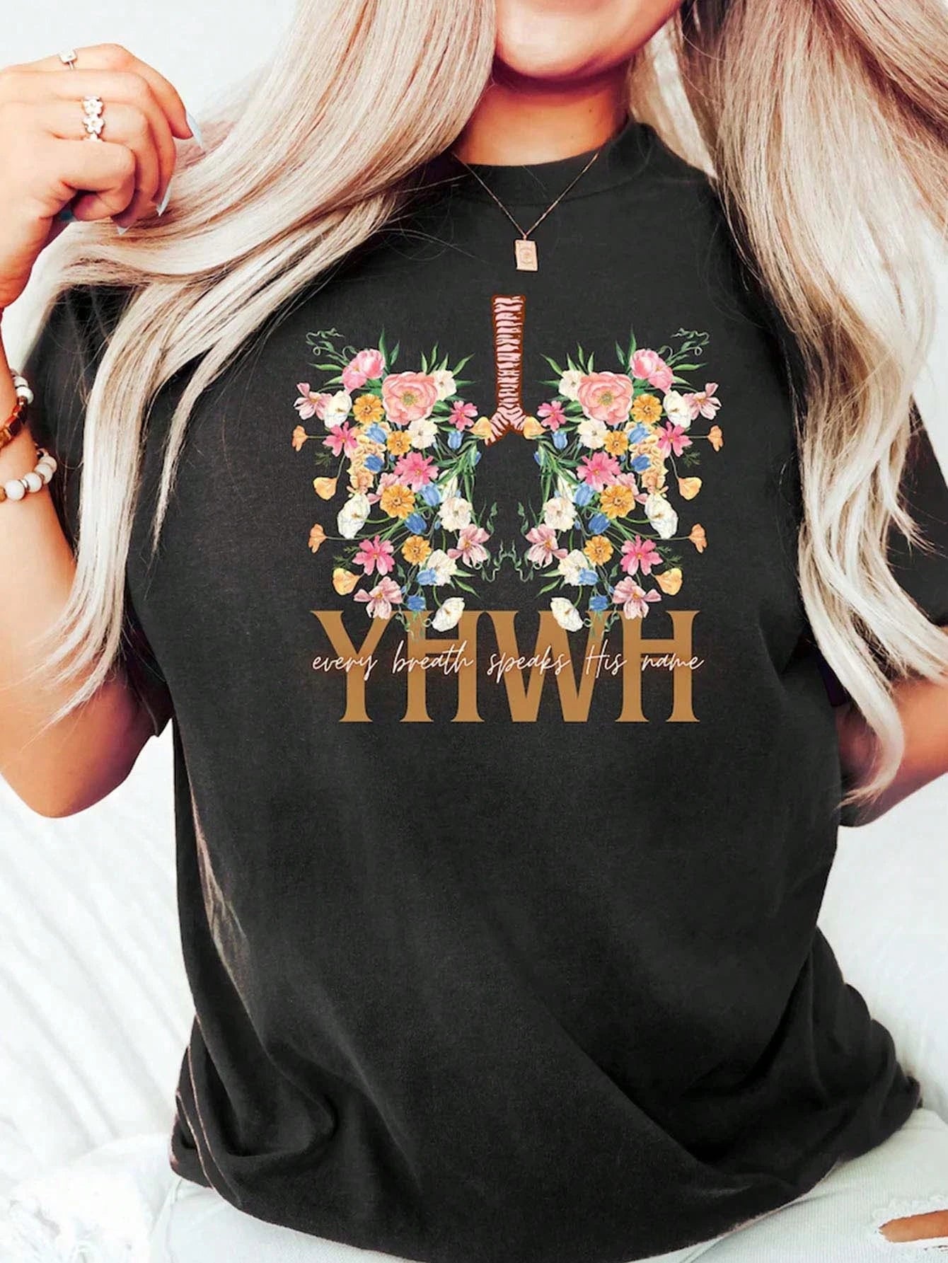 Women T-Shirts YHWH Shirt Yahweh Floral Christian Shirt Summer Fashion Short Sleeve Women Clothing Cotton Casual Tees Tracksuit