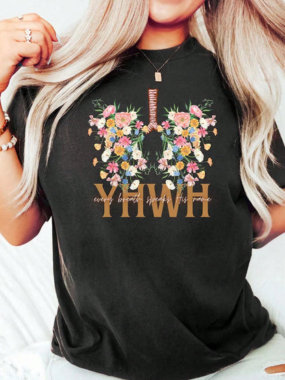 Women T-Shirts YHWH Shirt Yahweh Floral Christian Shirt Summer Fashion Short Sleeve Women Clothing Cotton Casual Tees Tracksuit