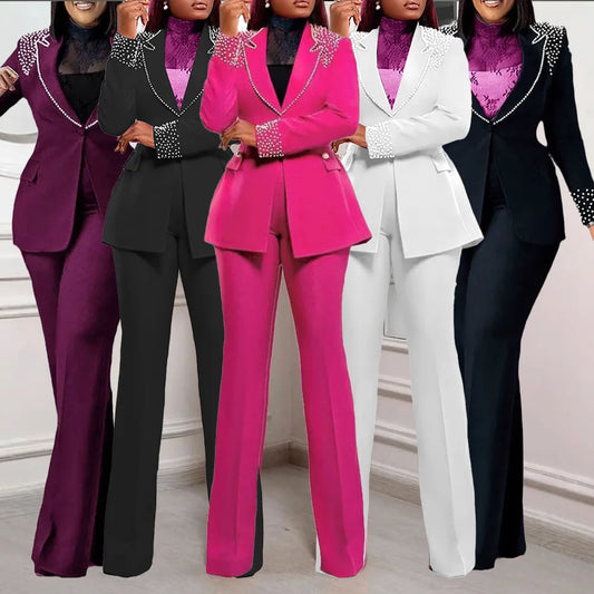Women’s Two-Piece Pant Set – Y2K Blazer & High-Waist Slim Pants