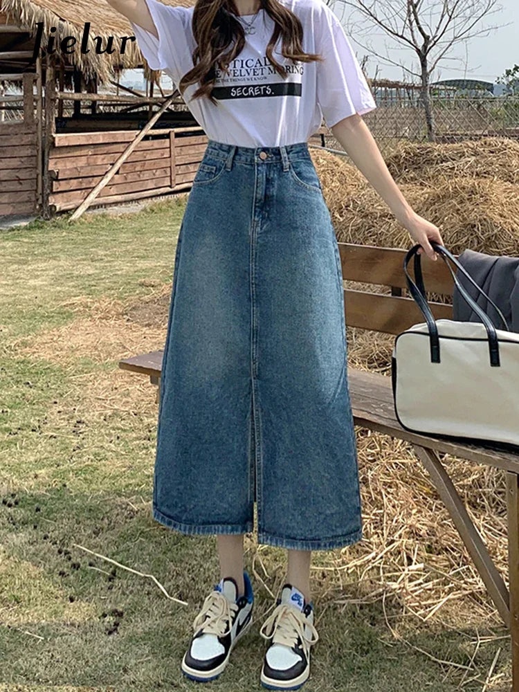 Women’s High-Waist Denim A-Line Skirt