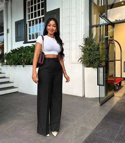 Women’s Elegant Wide-Leg High-Waist Pants – Loose Office Workwear Trousers