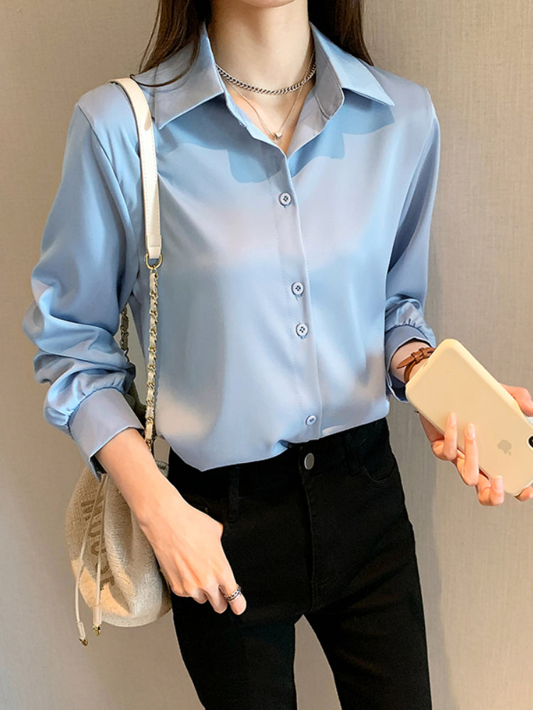Casual Chiffon Blouse – Long Sleeve, Loose Fit