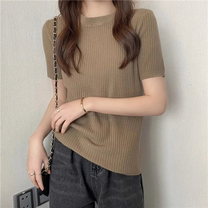 Blusas Mujer Blouses Top FemmeTops Women Blusas Mujer De Moda 2025 Verano Short Sleeve Knit Blouse Women Knitted Pullovers