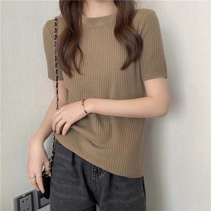 Blusas Mujer Blouses Top FemmeTops Women Blusas Mujer De Moda 2025 Verano Short Sleeve Knit Blouse Women Knitted Pullovers