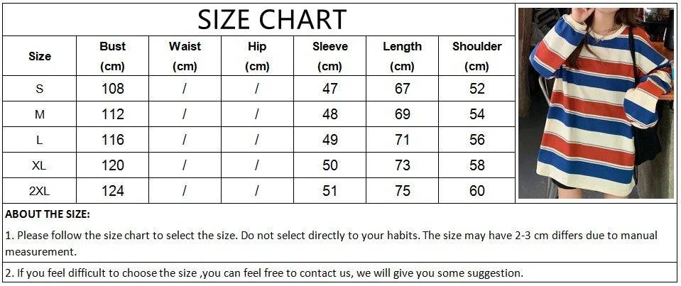 Women T shirts Summer Woman clothing Striped Top Sweatshirt 2023 korean fashion Long Sleeves Tee Patchwork Loose Couple T-shirts
