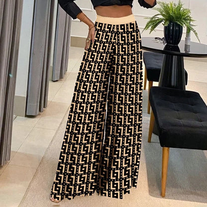 Women’s High-Waist Wide-Leg Printed Pants – Casual Loose Trousers