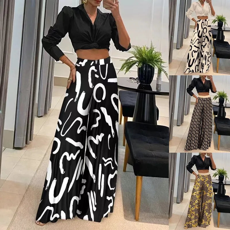 Women’s High-Waist Wide-Leg Printed Pants – Casual Loose Trousers